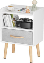 LUCKNOCK White Night Stand with Drawer, Mid Century Modern Bedside Table, Sturdy Wood Nightstand with Open Storage Shelf, Small Bedside Table for Bedroom, Kids Room & Small Spaces.