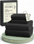 Lane Linen 100% Organic Cotton California King Sheets Set, 4-Piece Pure Organic Cotton Long Staple Percale Weave Ultra Soft Best Bedding Sheets for Bed, Breathable, Fits Mattress Upto 15" Deep - Black