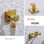 TASTOS Bath Towel Hooks Brushed Gold, 2 Pack Stainless Steel Robe Coat and Clothes Hook, Heavy Duty Wall Hook for Bathroom & Kitchen, Modern Square Style Wall Mounted…