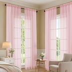 OVZME Blush Pink Bedroom Curtains 96 Length for Farmhouse, 59 Inch Extra Wide Light Filtering Voile Drapes Light Airy Window Decor for Patio Door Living Room Bedroom Dining, 59Wx96L Inches