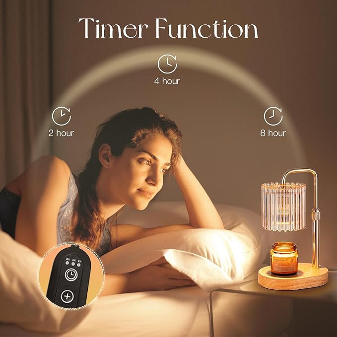 Candle Warmer Lamp with Timer: Gold Candle Warming Lamp Height Adjustable Wax Melt Warmer Dimmable Modern New Home Bedroom Decor Housewarming Gift for Women