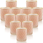 SHMILMH Pink Votive Candle Holders Set of 12, Vintage Glass Tealight Candle Holder with Gold Rim, Votives for Valentines Table Centerpiece, Wedding Decoration