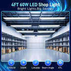 hykolity 1 Pack 4FT Linkable LED Shop Light for Garage, 6500lm, 4FT 60W Utility Light Fixture, 5000K Daylight LED Workbench Light with Plug, Hanging or Surface Mount, White - ETL