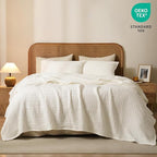 PHF 100% Cotton Waffle Weave Blanket Queen Size for Bed, Soft Lightweight & Breathable, All-Season Comfort, Luxury Aesthetic Woven Bedding for Home Decor, 90"x90", Ivory