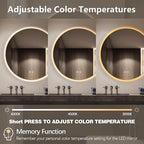 Niccy Round Led Mirror for Bathroom, 36" Backlit Mirror for Wall Circle Lighted Mirror with Gold Frame Anti-Fog, 3 Colors, HD Glass and IP65 Waterproof