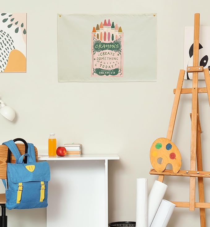 Kids Painting Training Rectangular Canvas Banner Flag Sign Poster Wall Decor Gift for Boys Girls,Practice Drawing Room Essential Gallery Nursery Classroom Playroom Wall Decor-Crayons Box Theme