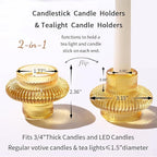 Candlestick Holders Taper Candle Holders, Gold Candle Stick Candle Holder for Wedding, Ribbed Tealight Candle Holders for Bridal Shower Party Table Decor, Modern Home Decor (8 Pcs, Gold)