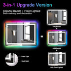 LED Mirror for Bathroom, 20"X28" with 8 RGB Backlit +3 Front Lit (Adjustable Individually), Anti-Fog, Lighted Bathroom Vanity Mirror for Wall, Shatterproof, Memory Function, Tempered Glass