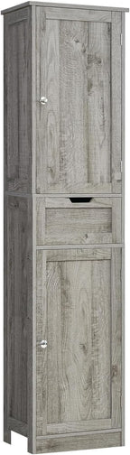Iwell 67" Tall Bathroom Cabinet with Adjustable Shelves & 1 Drawer, Storage Cabinet with 2 Doors, Narrow Tall Cabinet, Floor Cabinet for Bathroom, Living Room, Home Office, Grey