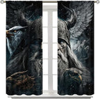 Fantasy Norse Viking Curtains - Cool Gothic Vintage Vikings Mystical Symbol Eagle Thermal Insulated Blackout Curtains - Rod Pocket Window Treatment Drapes for Bedroom 2 Panels 63L x 42W