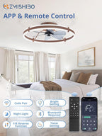 ZMISHIBO 24 Inch Ceiling Fans with Lights and Remote, Modern Low Profile Ceiling Fan, 3000-6000K Dimmable Flush Mount LED Fan Light, 6 Wind Speeds, Fandelier Ceiling Fans for Bedroom- Brown