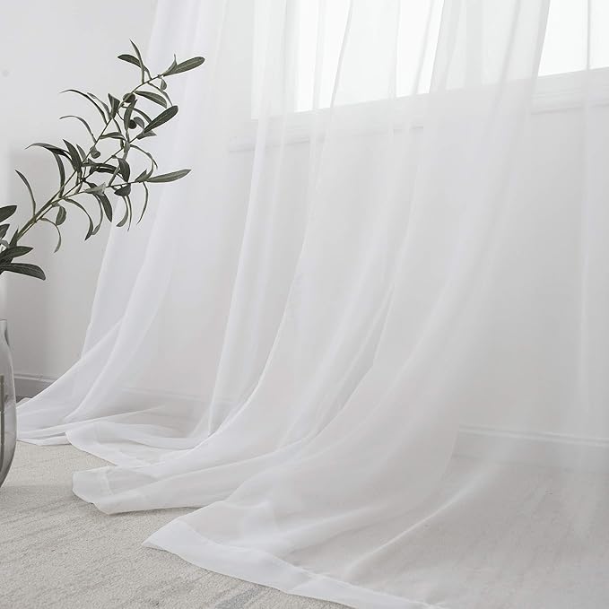 HUTO White Sheer Curtains 63 inches Long for Bedroom Top Rod Pocket Sheer Window Panels Curtains for Nursery Living Room 52 by 63 Inch Length Set of 2