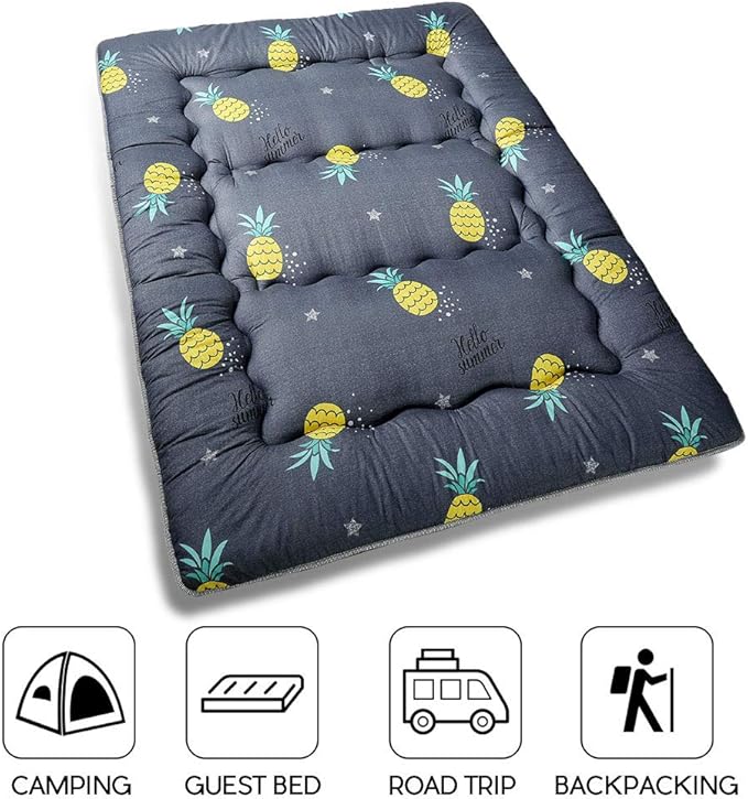 MAXYOYO Grey Pineapple Japanese Floor Futon Mattress, Tatami Mat Portable Camping Mattress Kids Sleeping Pad Foldable Roll Up Floor Lounger Couch Bed, King Size