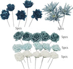 Artificial Flowers Fake Roses, Faux Plant with Stems for DIY Wedding Bouquets Bridal Shower Centerpieces Arrangements Party Tables Decorations (23, Mix Shades of Blue)