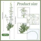 12 Pcs White Delphinium Artificial Flower 35.4'' Long Larkspur Stem White Fake Faux Silk Flowers Bulk for Tall Vase Floral Arrangements Home Centerpiece Table Wedding Decor