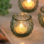 DARJEN Green Votive Candle Holders Set of 24- Round Glass Candle Holders Bulk for Flameless LED Tea Waxes, Candle Holder for Wedding Shower & Home Table Decor, Various Parties