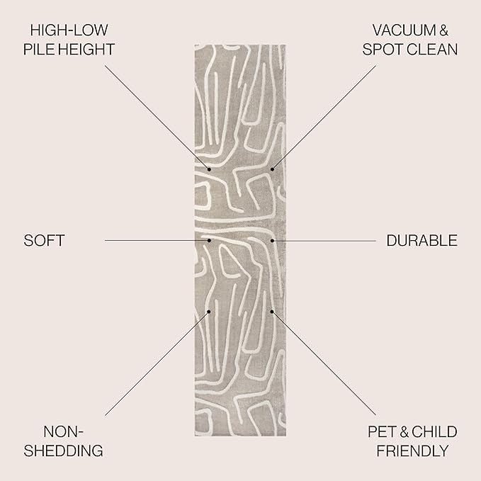 JONATHAN Y Graphic Lines High-Low Runner Rug 2X8 Beige/Cream, Alcina Modern Scandinavian for Living Room, Bedroom, Kitchen, Easy-Cleaning, High Traffic, Pet-Friendly, Non-Shedding SND102A-28