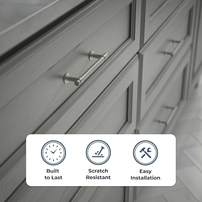 Franklin Brass - Francisco Satin Nickel Cabinet Handles 4 Inch (4") Hole Center Pulls | Easy Install, Durable Hardware for Kitchen Cabinet Door, Drawers, Dresser Pull, Furniture (10 Pack)