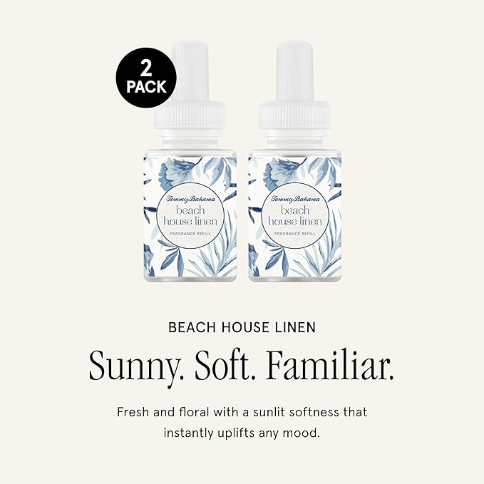 Pura & Tommy Bahama Home Scent Refill - Smart Home Air Diffuser - Up to 120-Hours of Luxury Fragrance per Refill - Spring & Summer Fragrance - 2 Pack, Beach House Linen