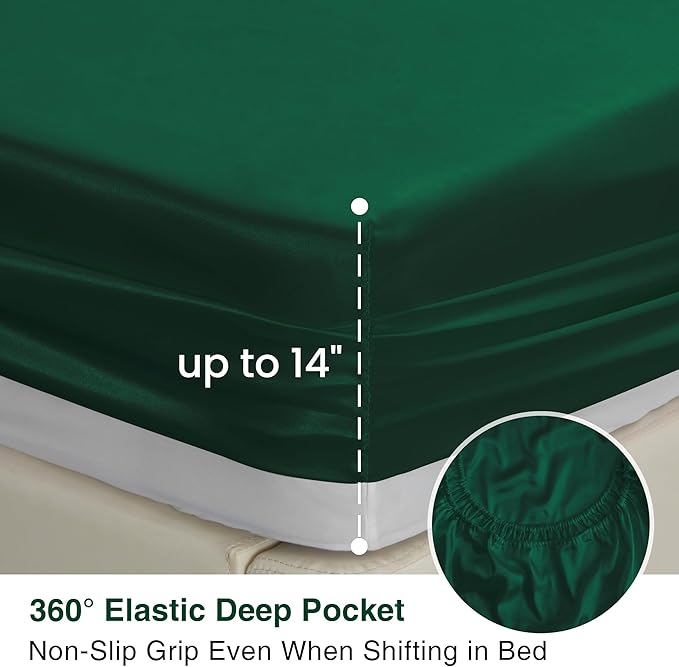 Love's cabin Twin Satin Sheet Set - 3 Piece Dark Green Silky Bed Sheets with Deep Pockets, Luxury Silk Feel Satin Twin Size Sheet Set Bedding Set (1 Flat Sheet,1 Fitted Sheet,1 Pillow case)
