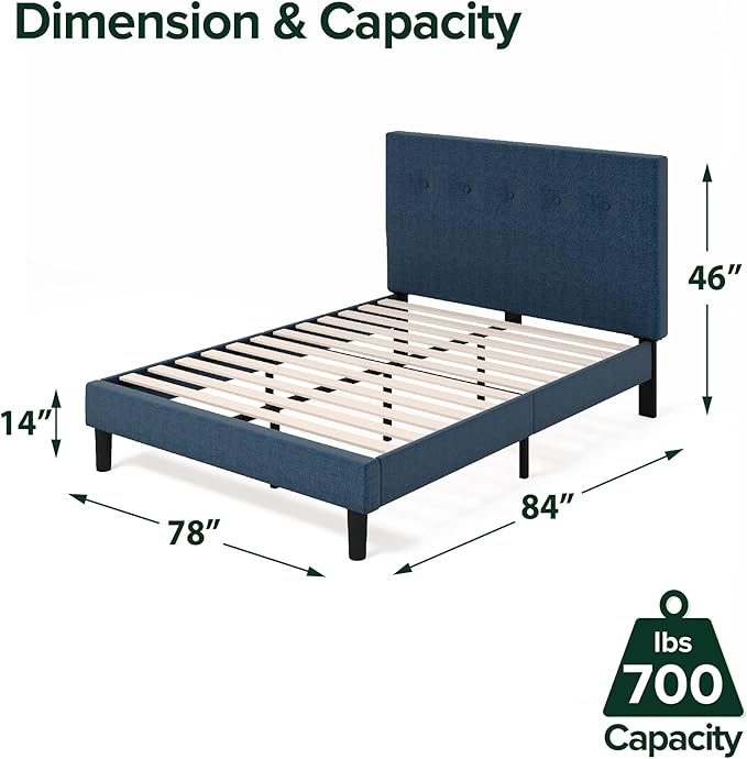 ZINUS Omkaram Upholstered Platform Bed Frame, Mattress Foundation, Wood Slat Support, No Box Spring Needed, Easy Assembly, King, Navy