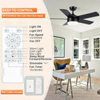 YUHAO 44 Inch Black Ceiling Fan with Light and Remote Control.Noiseless,Dimmable,3CCT,6 Speeds Reversible, DC Ceiling Fans for Indoor or Covered Outdoor