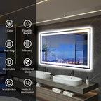 60"x 40" LED Bathroom Mirror with Lights, Front and Backlight, Dimmable Smart Mirror Bathroom, Anti-Fog, 3 Colors Lighted Bathroom Vanity Mirror for Wall Tempered Glass (Horizontal/Vertical)
