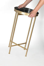 Kate and Laurel Celia Round Metal Foldable Tray Accent Table, Gray with Gold Base