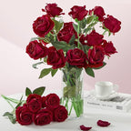 Serwalin 20pcs Red Roses Artificial Flowers, 4'' Big Velvet Flower Head Fake Roses, Realistic Silk Roses Bouquet Long Stems for Wedding Home Decor and Table Centerpiece