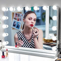 M MIVONDA Vanity Makeup Mirror with Lights: Hollywood Mirror with 15LED Bulbs - Large 23”x19” Desk Mirror for Wall, Dimmable 3 Lighting Modes, Plug-in and USB Charger Port, White