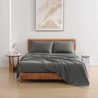 LANE LINEN 100% Organic Cotton Full Size Sheets, Hotel Like Crisp Percale Low Pill Fade Resistant Reinforsed Seam Cotton Sheets, Naturally Cooling 15" Deep Pocket Full Bedding Set- Charcoal
