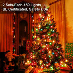 Brizled Colored Christmas Lights, 300 Count 69.6ft Incandescent Christmas Lights, Connectable 120V UL Certificated Xmas String Light, Mini Xmas Tree Light Set White Wire for Tree Holiday Party Decor