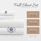 Linen Market Double-Brushed Patterned Microfiber Full Sheet Set 4 Piece – Oeko-TEX Certified Ultra Soft & Wrinkle-Free - 16" Deep Pocket Sheets - Easy Care Full Size - Indigo Flowers Navy