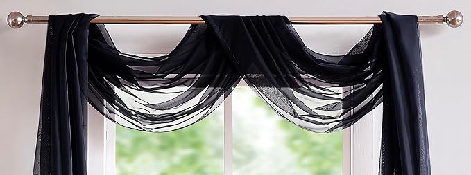 Warm Home Designs 30 Feet Long Sheer Black Window Scarf. These XXL Length Valance Window Scarves 54 X 360 Inches in Size. Great as Bed Canopy or Wedding Arch Draping Fabric. AM Black 360"