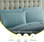Sweet Home Collection 7 Piece Comforter Set Bag Solid Color All Season Soft Down Alternative Blanket & Luxurious Microfiber Bed Sheets, Misty Blue, Queen