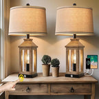 23.75" Farmhouse Dual USB Charging Ports 3-Way Dimmable Touch Control Table Lamp with Nightlight Vintage Modern Lamps for Living Room Bedroom