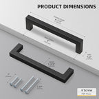 Goldenwarm 1 Pack Black Square Bar Cabinet Pull Drawer Handle Stainless Steel Modern Hardware for Kitchen and Bathroom Cabinets Cupboard, Center to Center 4in(102mm)