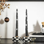 WDS WONDROUS Pumpkin Candle Holders Set of 2 Black & White, Fall & Halloween Thanksgiving Decor, Pumpkins Candlestick Holders for Centerpiece, Checkered Pumpkin Decor, Taper Candle Holders for Table