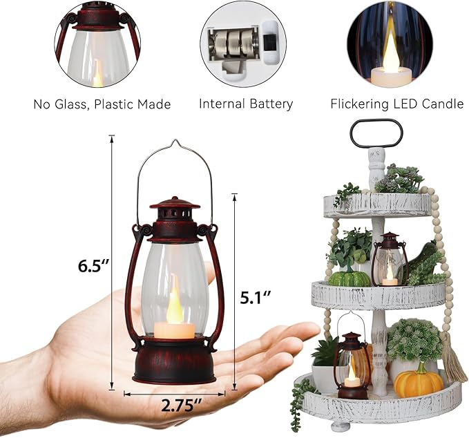 12Pcs Hand-Brushed Red Mini Lanterns for Vintage Christmas Table Decorations – 6Inch Small Candle Lanterns for Western Cowboy Camping Halloween Weddings Party Centerpiece & Hanging Ornaments