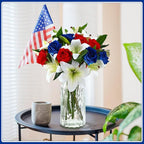 Hotop 20 Pcs Artificial Flowers Velvet Realistic Roses and Latex Lilies Flowers Bouquet Decorations Arrangements for Home Table Centerpieces Independence Day(Red,Blue,White)