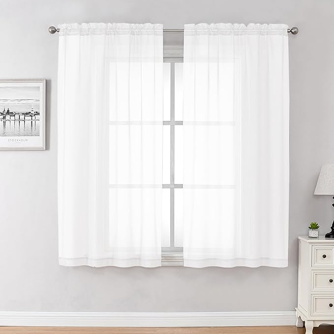 Chyhomenyc White Sheer Curtains 63 Inches Long 2 Panels, Light Filtering Bright Lightweight Curtains for Living Room, Soft Gentle Voile Rod Pocket Bedroom Window Drapes, 59Wx63L Inch, 2PCS