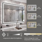 LED Bathroom Mirror, 55x36 Inch Black Framed Gradient Front and Backlit LED Mirror, 3 Colors Dimmable CRI>90, Enhanced Anti-Fog Wall Mounted Smart Mirror