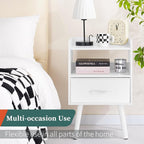 Yoobure Modern Nightstand with Drawer, Bedside Tables, Mid Century Nightstands with Open Storage Shelf, Wood Bedside Table, Small Night Stands for Bedrooms, 2-Tier Night Table
