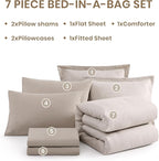 Monbix California King Comforter Set - 7 Pieces Cationic Dyeing Oatmeal Bed in a Bag Cal King Bed Sets with Comforter, Sheets, Pillowcases & Shams, Reversible Bedding Comforters Sets (108 * 92)