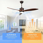 reiga 52 Inch Smart Wood Ceiling Fan with Light and Remote Control, Quiet DC Motor 3 Blades Propeller Ceiling Fans for Patio, Living Room, Farmhouse