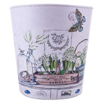 Wastebasket, British Style PU Leather Round Decorative Trash Bin Garbage Can Wastebasket Without Lid for Living Room Home Office - Plants and Butterfly