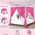 South to East Canopy Bed Curtains, 4 Corner Post Queen Bed Canopy for Girls, Wine Red Bed Drapes for Bedroom, King Canopy Bed Curtain, 100% Ripstop Polyester, Easy Installation, King/Queen Size Rose