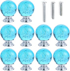 IEIK10 PCS Crystal Cabinet Knobs Azure Blue Round Glass Bubbles Knobs Smooth Drawer Pulls Handle for Home, Cabinet, Drawer and Dresser with 3 Different Size Screws, 30MM (Aqua Blue)