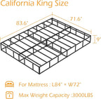 California King Box Spring 9 Inch, Heavy Duty Metal Box Spring Bed Base with Fabric Cover, Mattress Foundation, Easy Assembly, Noise Free, Black