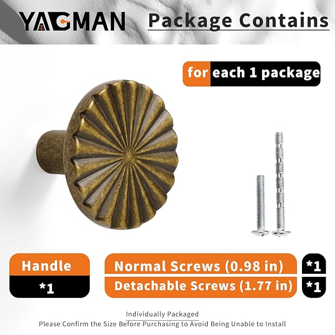 20 Pack Kitchen Cabinet Knobs Round Sunflower Dresser Knob Modern Drawer Hardware Cupboard Handles Furniture Knob for Bathroom Single Hole Knobs for Wardrobe Antique Brass TYH-AB-K20